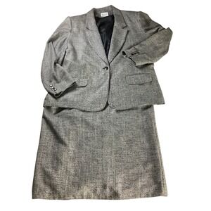 Barclay Square Skirt Suit Womens M/L Grey Tweed‎ Vintage Professional Career